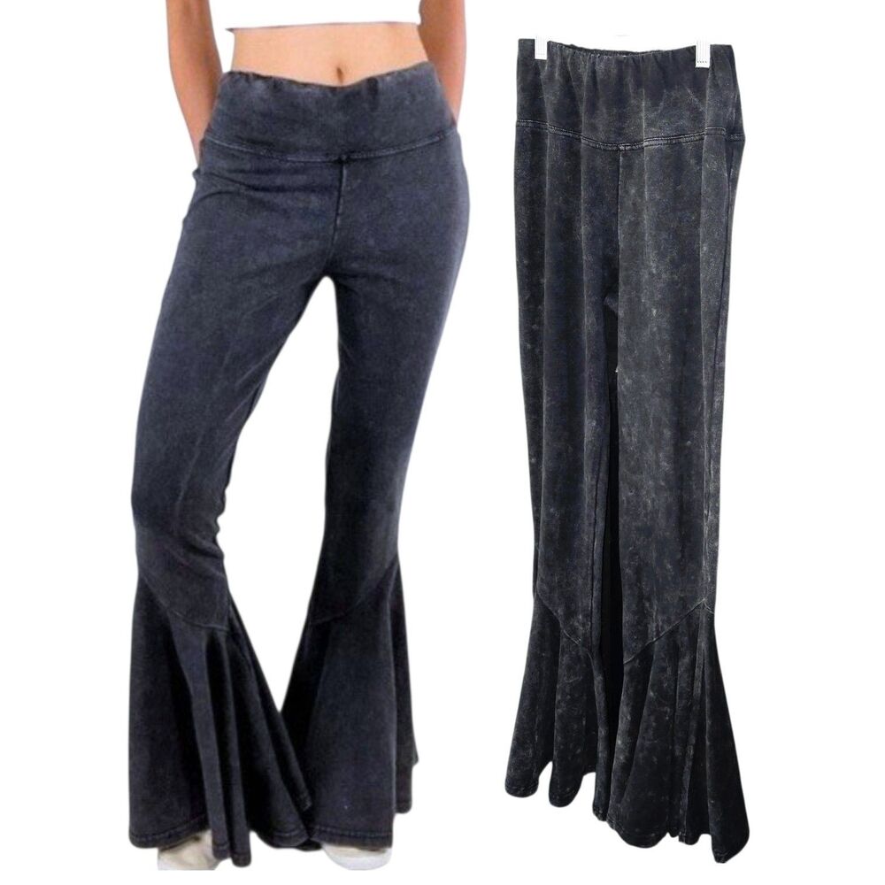 Earthbound Sz S Black Acid Wash Look Mid Rise Super Flared Bell Bottom Pants